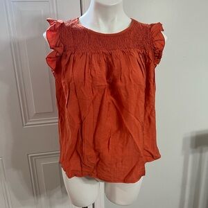 Vibrant Orange Sleeveless Smocked Blouse